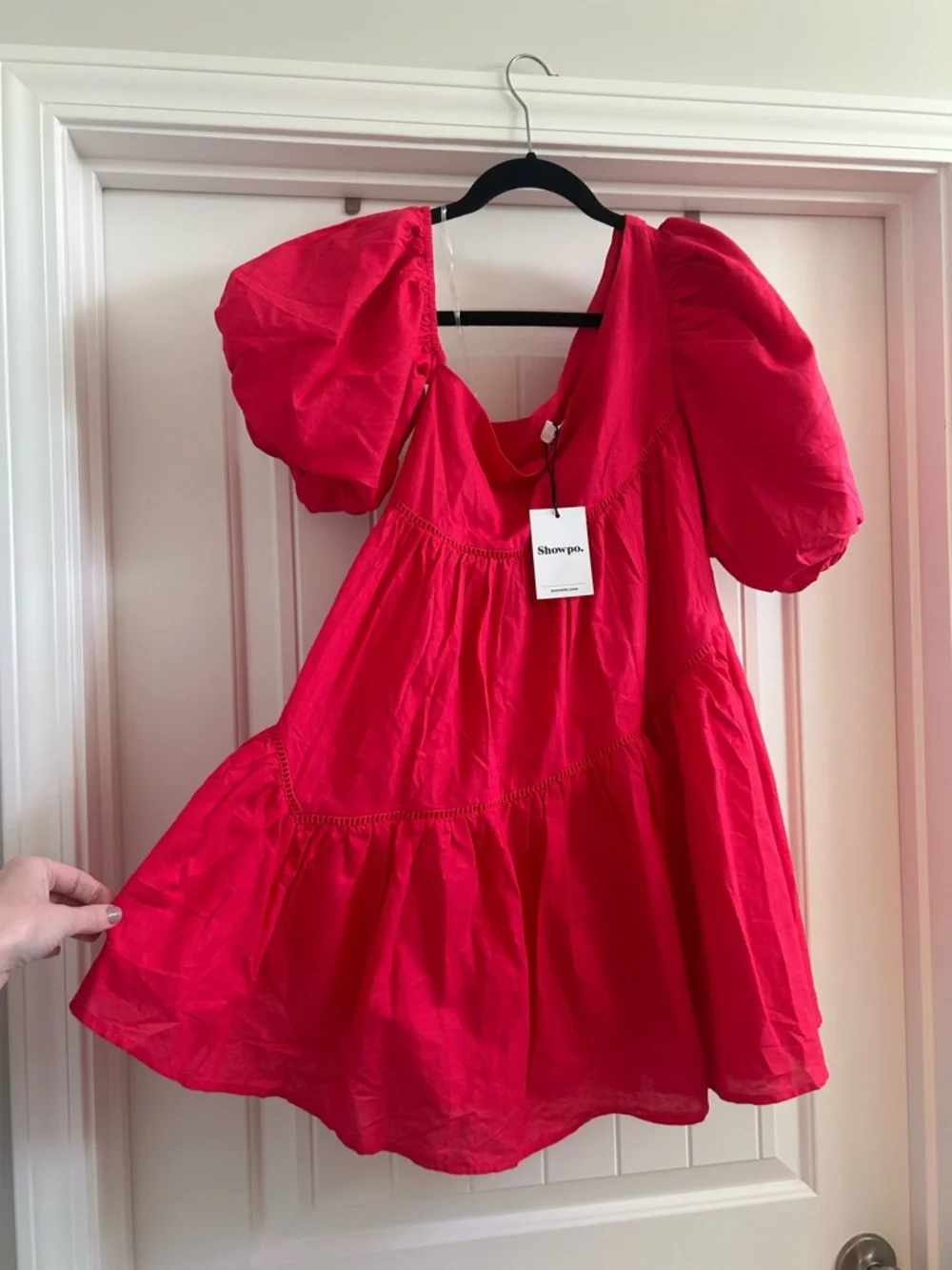 Showpo. Harleen Mini Dress One-Shoulder Red Mini Dress Puff Sleeve NWT - Picture 3 of 5